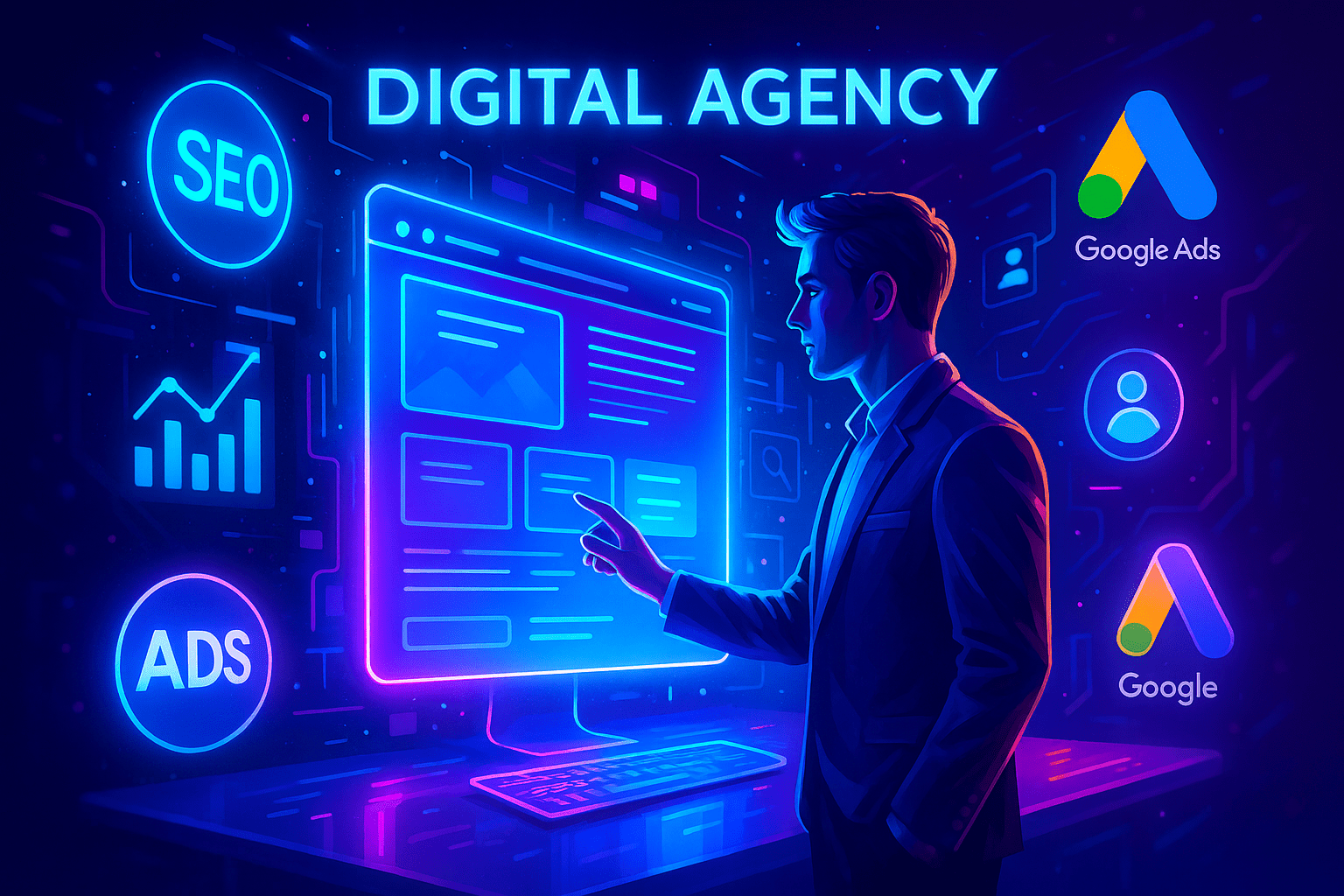 סוכנות פרסום - שלט פרסום זוהר מציג שיטות פרסום