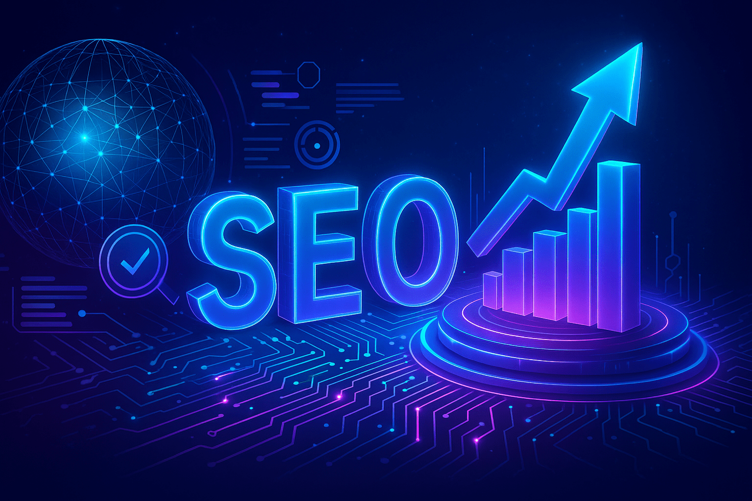 SEO עתידני זוהר - גרף צמיחה עיצוב נאון